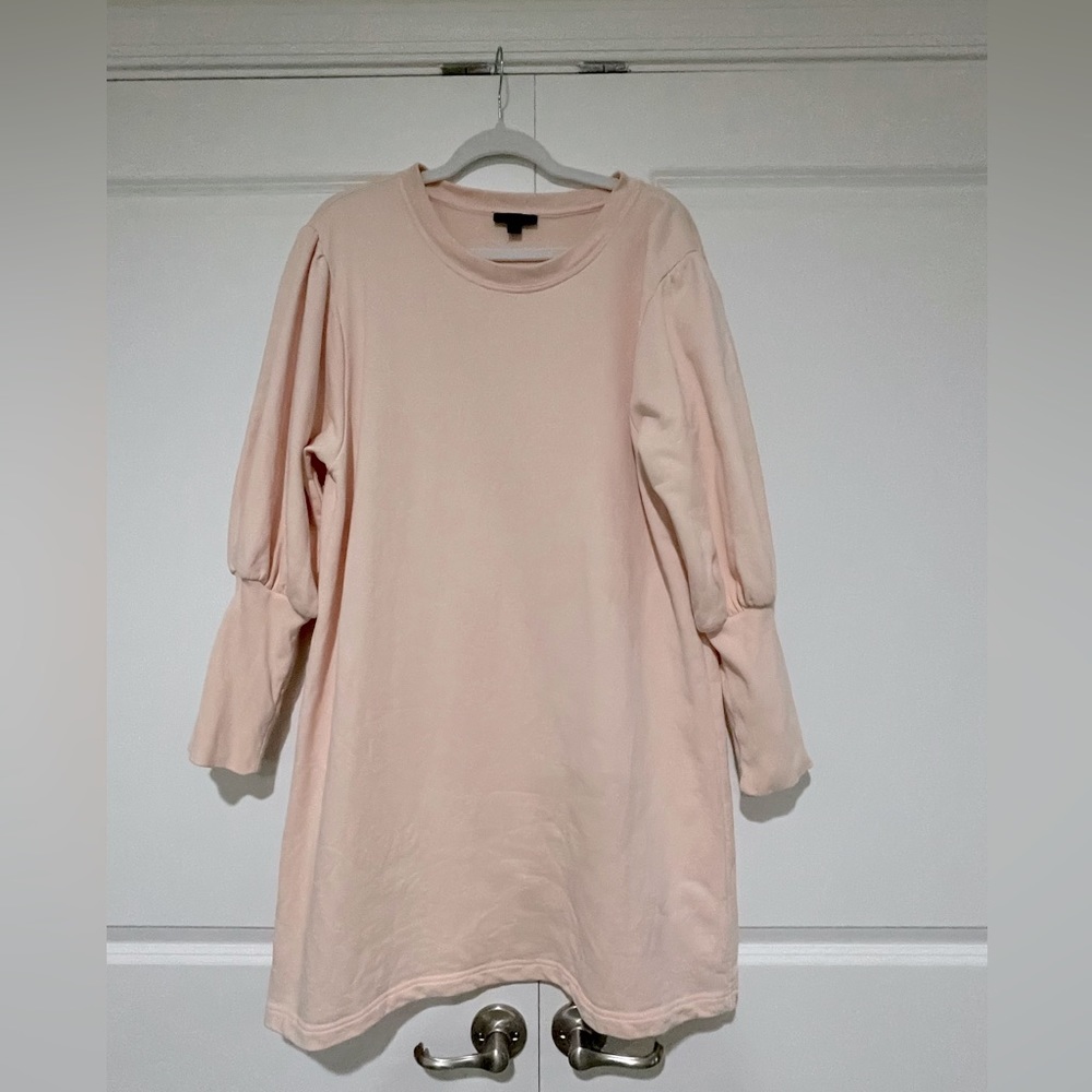 J.Crew Pale Pink Original 100% cotton Terry Puff Sleeve Sweatshirt Dress